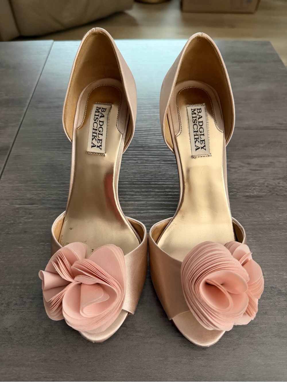 Badgley Mischka Women's Pink Peep-Toe Heel with Floral Accent